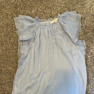 Light blue flutter sleeve shimmer LOFT Blouse
